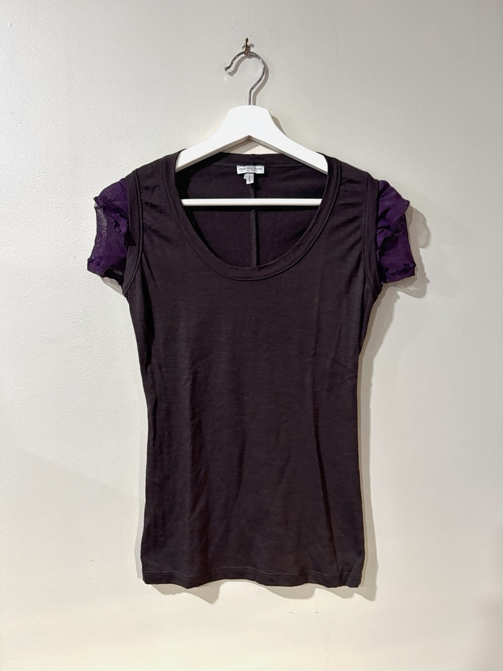 Morgane Le Fay Top Women L Gray Wool Purple Mesh Sleeve Avant Garde Designer